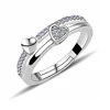 Korean Love Style Elegant Women Adjustable Double Heart Ring with Paving Cubic Zirconia