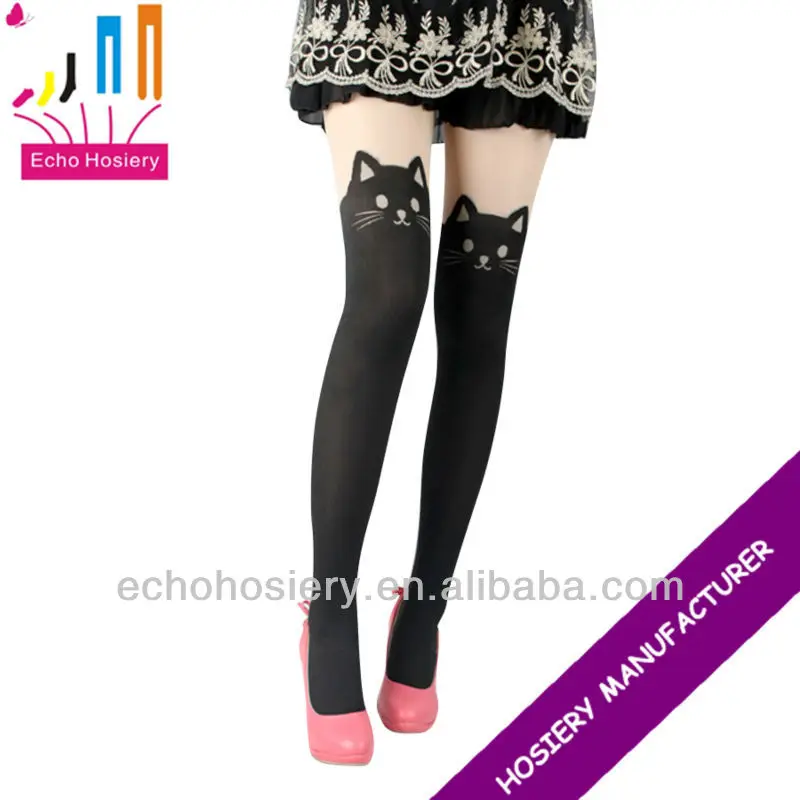 New Sexy Girls Design Pattern Printed Tattoo Stockings Cat Shape Sheer