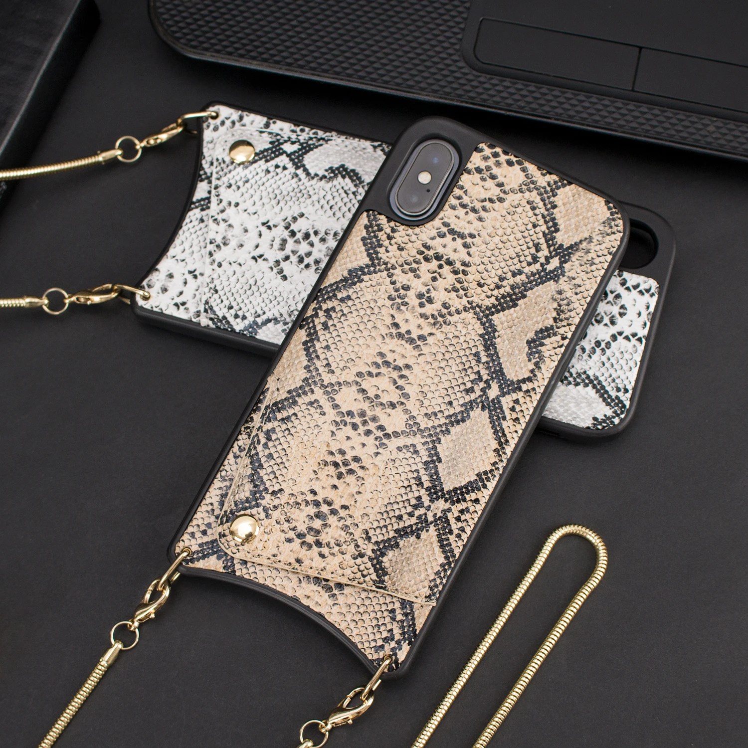 Pu Leather Colour Combination Crossbody Cell Phone Case With Gold Metal
