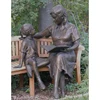garden decor mother and child sitting on bench reading bronze sculpture
