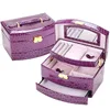 Luxury Purple Croco PU Jewelry Storage Case Dressing Large mirrored Jewelry Box