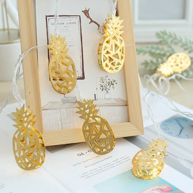 double layer Iron Art pineapple shape led decoration string light colorful led fairy light Battery Operated Yellow Fruit lights