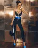 Factory Wholesale Hit Color Bandage Jumpsuit Full Length Women V-neck Pants 2018