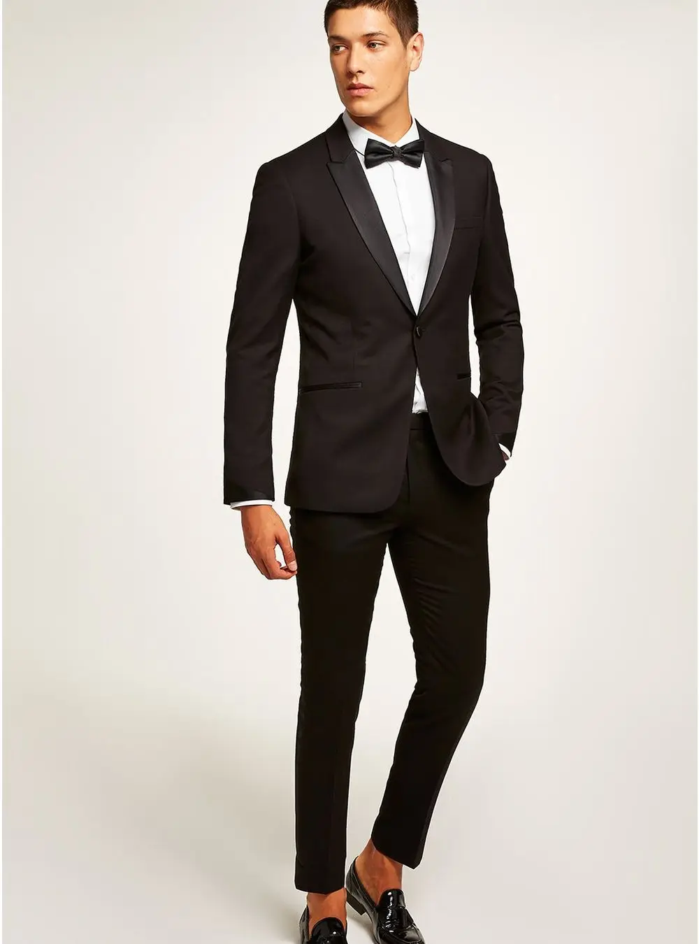 men tuxedo suits with satin side stripe black skinny