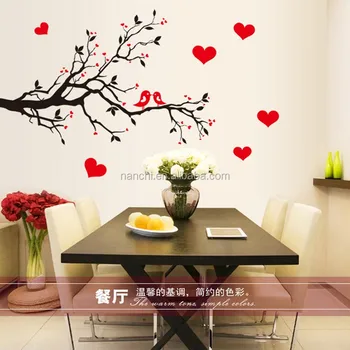 Black Red Birds Love Wall Stickers Decals Tree Branch Wallpaper Girls Women Couple Valentine Home Bedroom Wedding Room Decor Buy Black Red Birds