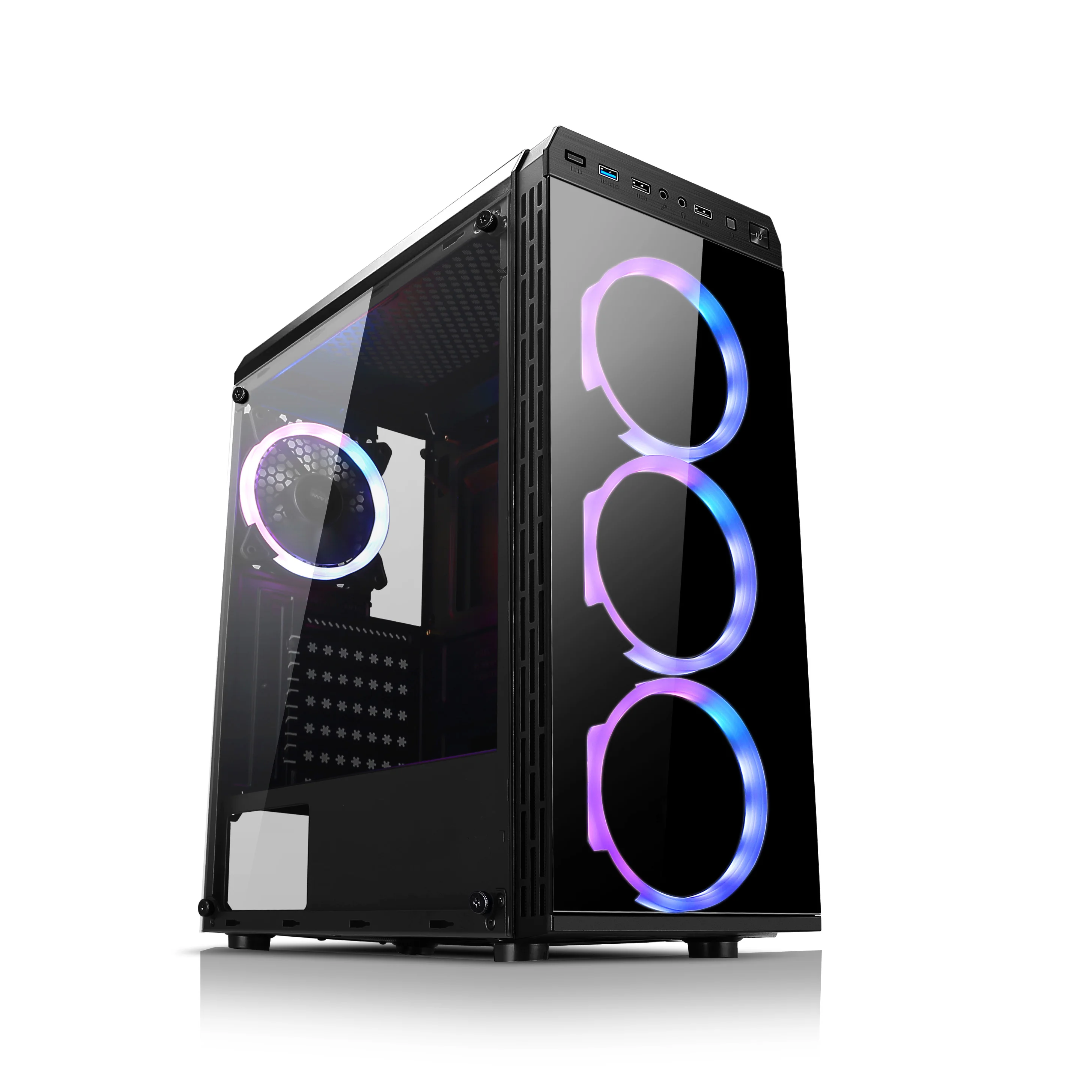 
Hot Sales Computer Gaming Case Tempered Glass 370mm Long Structure with Rainbow RGB/LED fans Factory Price Case 