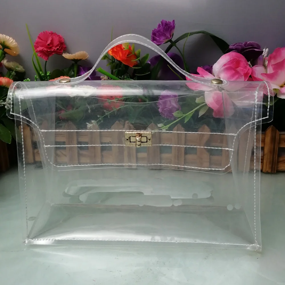 Oem Design Clear Pvc Cosmetic Bag With Metal Snap Closure Toiletry
