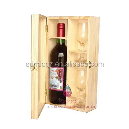 Various Color Options Wooden Wine Caddy Wine Carrier with Wine Glasses for Single Wine Bottle
