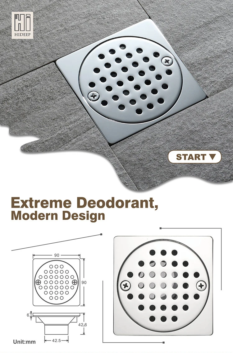 Bathroom accessories brass chrome-plated inline floor drain Size 90 * 90 mm
