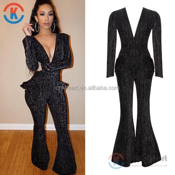 long sleeve deep v jumpsuit