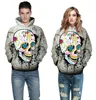 Unisex 3D Artistic Skull Printed Hooded Sweater Sweatshirt