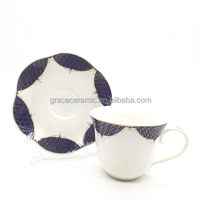 En vrac Bleu et Blanc Personnalis&eacute; En C&eacute;ramique porcelaine Anglais Tasse &Agrave; Th&eacute; Et Soucoupe