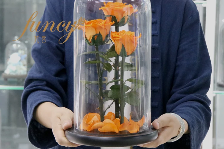 Wholesale Forever Roses 3 Pcs In Glass Dome Preserved Roses Flowers