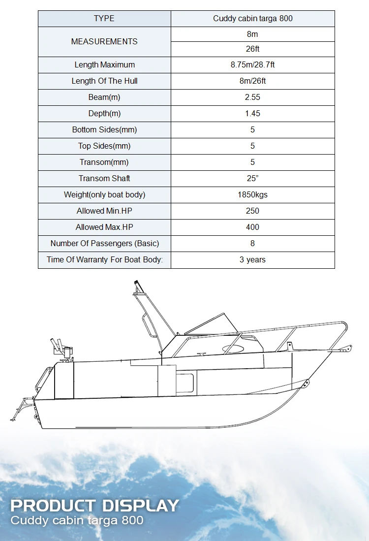 CCS 8m v-hull aluminum fishing boat with cuddy cabin