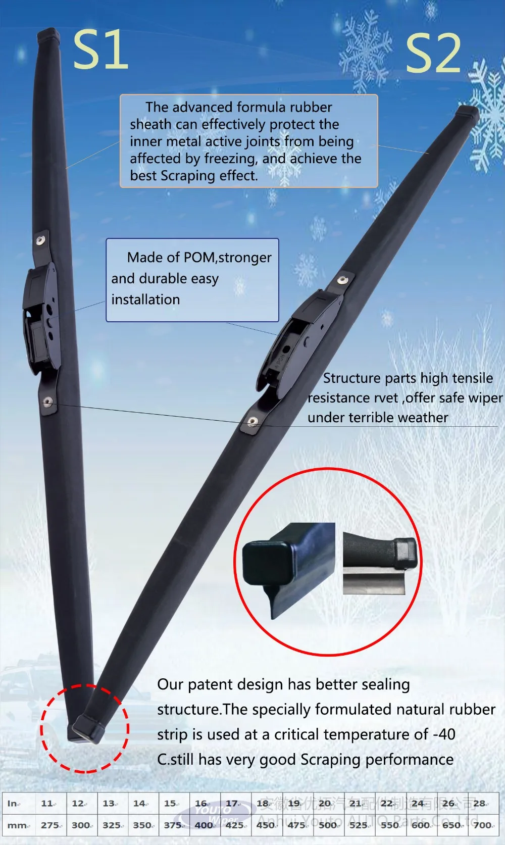 High Quality Metal Frame Snow Winter Wiper Blade For Cold Weather Wiper