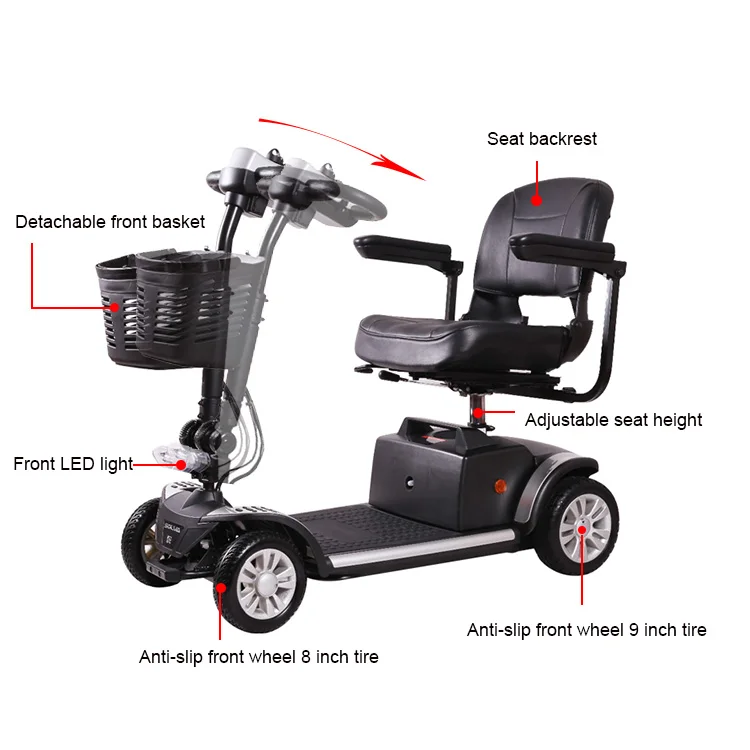 Foldable disabled Mobility Handicapped 4 wheel electric scooter adult
