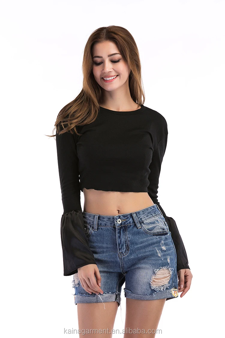 plain black long sleeve crop top