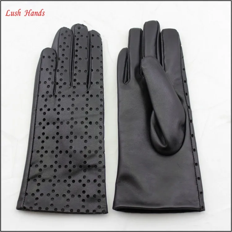 new style genuine leather black leather glove with hole