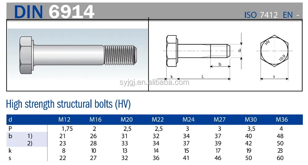 Din6914 All Sizes Hexagon Head Bolts With Large Head Heigh 