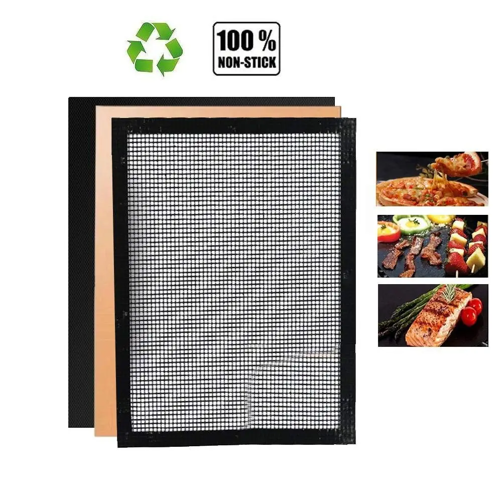 Aolvo BBQ Mat Set of 3, Non Stick BBQ Mesh Grill Mats & 2 BBQ Grill Mats Heavy Duty, Reusable, Non-stick and Heat Resistant Mats for Charcoal, Electric and Gas Grill FDA-Approved, PFOA Free