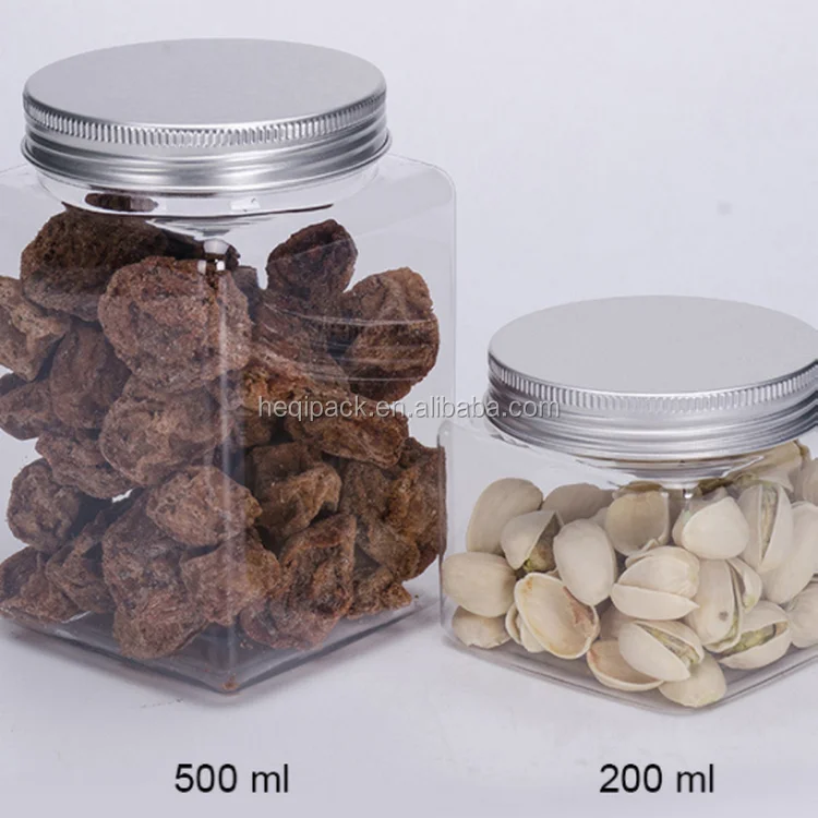 200g 500g Food Grade Pet Jar Square With Silver Lid - Buy Pet Jar