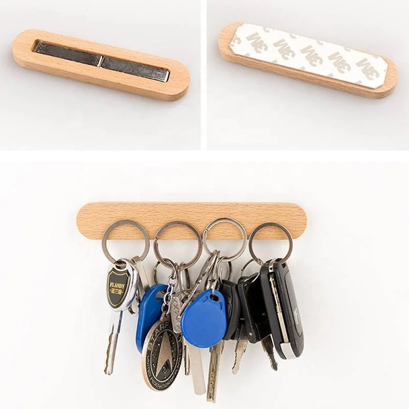 Minimalistic Wooden Key Holder Key Hook Organizer Chain Ring