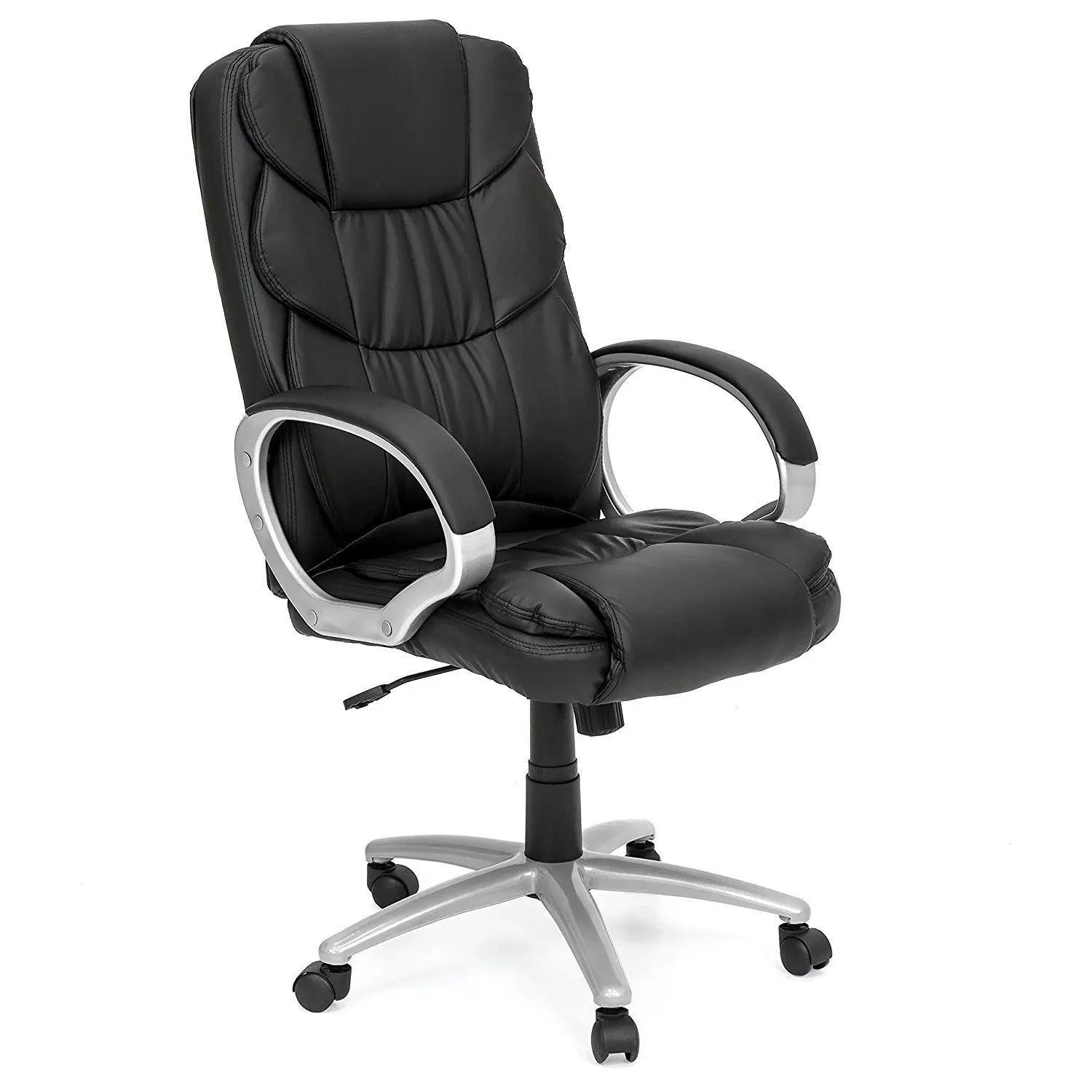 PU Leather Upholstery Ergonomic Office Task Desk Chair, Tall Curved Backrest, Swivel, Height Adjustable Seat, Suitable For Work, Computer Desk, Student, Black Color + Expert Guide