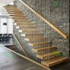 contemporary floating staircase with wood tread invisible stringer straight stairs
