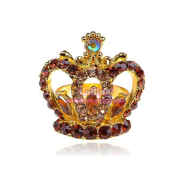 Elegant Rhinestone Gold Plated Metal Crown Charm Pendant Royal Crown