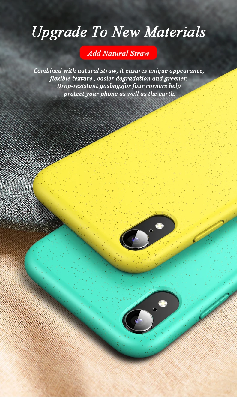 2019 Wheat Straw Biodegradable Soft Back Cover Flexible TPU Phone Case for iPhone XR