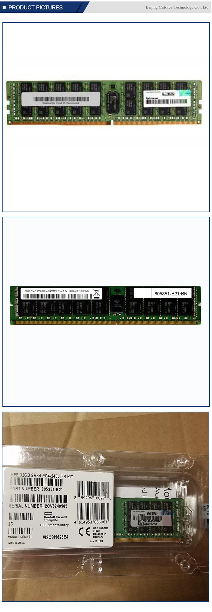 805351-b21 Hpe 32gb (1*32gb) 2rx4 Pc4-2400t-r Ddr4-2400mhz Memory Kit ...