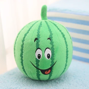 可爱的毛绒水果软玩具填充毛绒西瓜玩具与脸