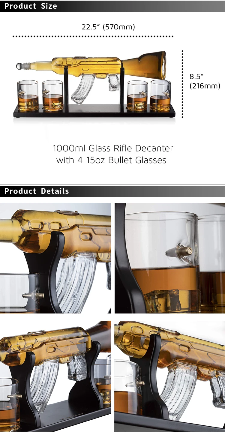 1000ml AK 47 Luxury Large Creative Rifle Gun Whiskey Decanter Set with Wooden Base
