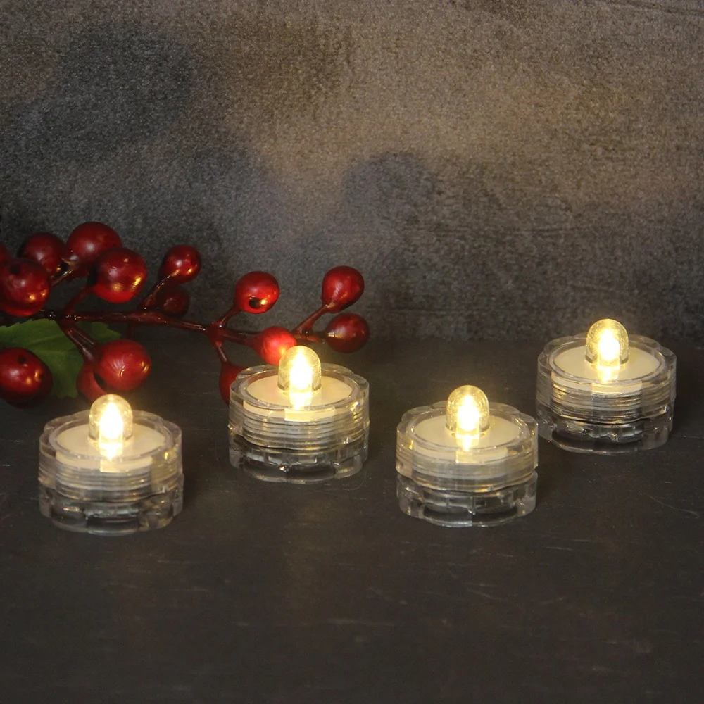 Home Decoration Battery Operated Waterproof set of 4 Flameless Led Candle Tealight  Mini submersible Tea Light