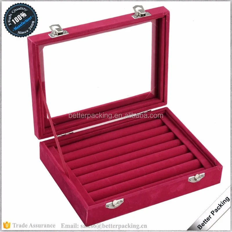 Jbw110r Wholesale Foam Small Velvet Jewelry Display Ring Box With Clear
