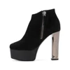 Chunky Heel Booties with Zipper Large Size Spring and Autumn Shoes 2019 Black Round Toe Platform High Heel Ankle Boots for Women