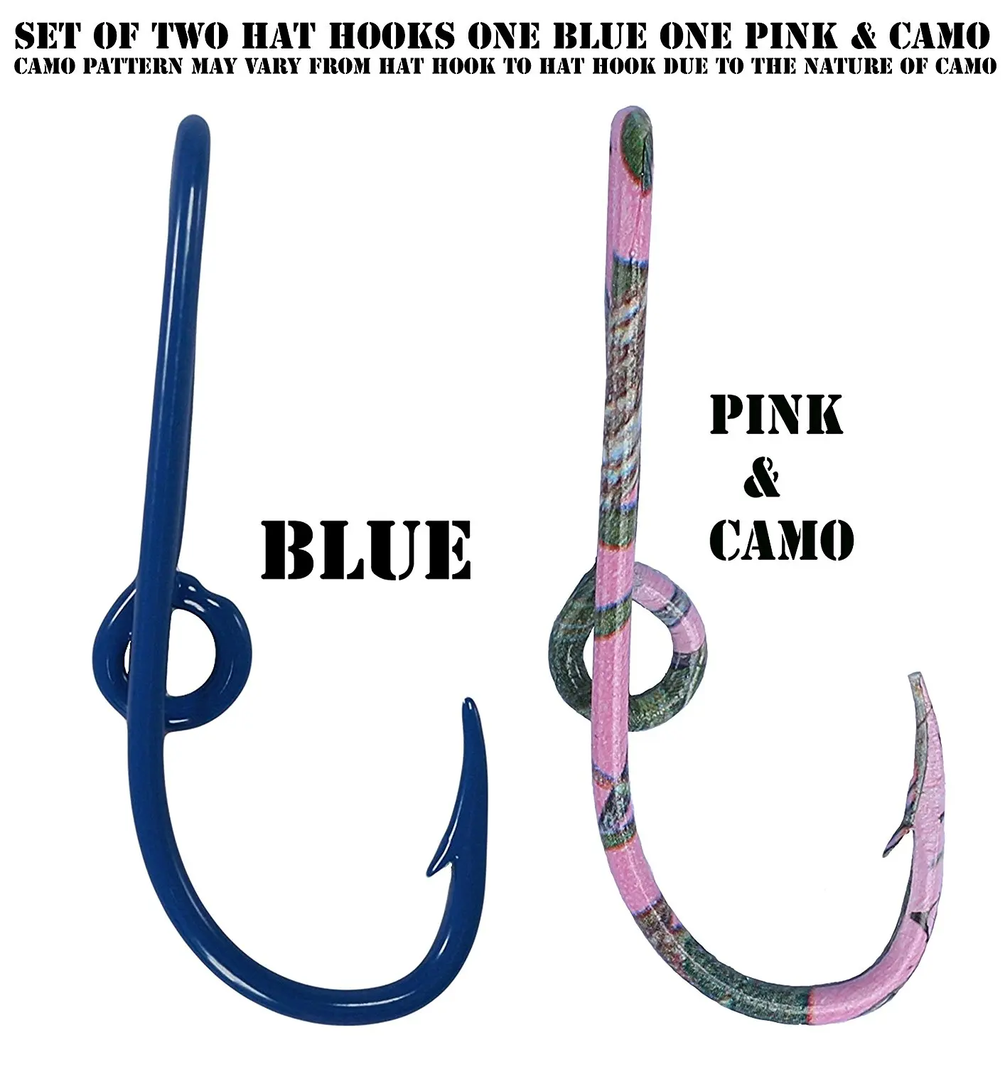 Custom Colored Eagle Claw Hat Fish Hooks for Cap -Set of Two Hat pins- One Blue and One Pink & Camo Hat Hook Money/Tie Clasp