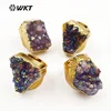 WT-R304 Fashion Special Design Aura Colorful ring Jewelry for women with 24k gold trim Natural Aura stone raw stone rings