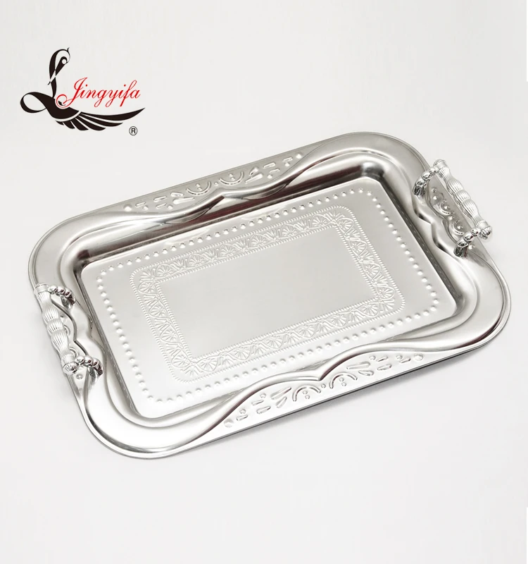 Oval Stainless Steel Food Serving Tray Bbq Tray Buffet Tray With Handle