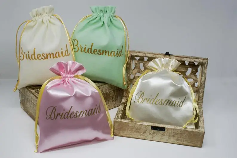 Luxury Small Custom Drawstring Satin Bags For Hair Packaging Gift Satin