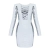 High Quality Autumn Women Sequined O Neck Long Sleeve Midi Dress Bandage Bodycon Dress 2018 News