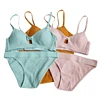 Women 3/4 Cup Comfort Thin Cotton Embroidery Lace Unlined Bra and Panty Set