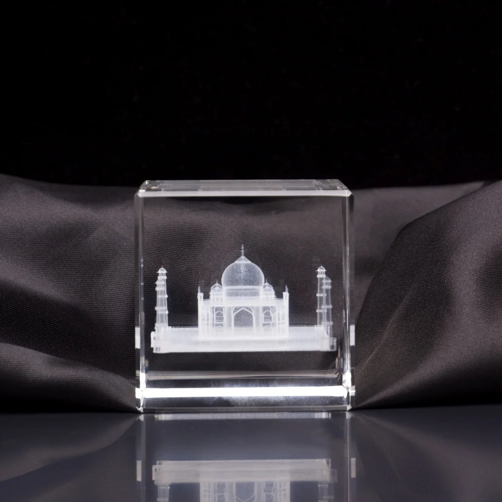 Hot Sale Souvenir Glass Blocks/cubes Gift 3d Laser Taj Mahal Engraved