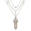 Wholesale Jewelry Natural Amethyst Stone gold Multi Layered Rose Quartz Heart Pendant t Necklace For Women