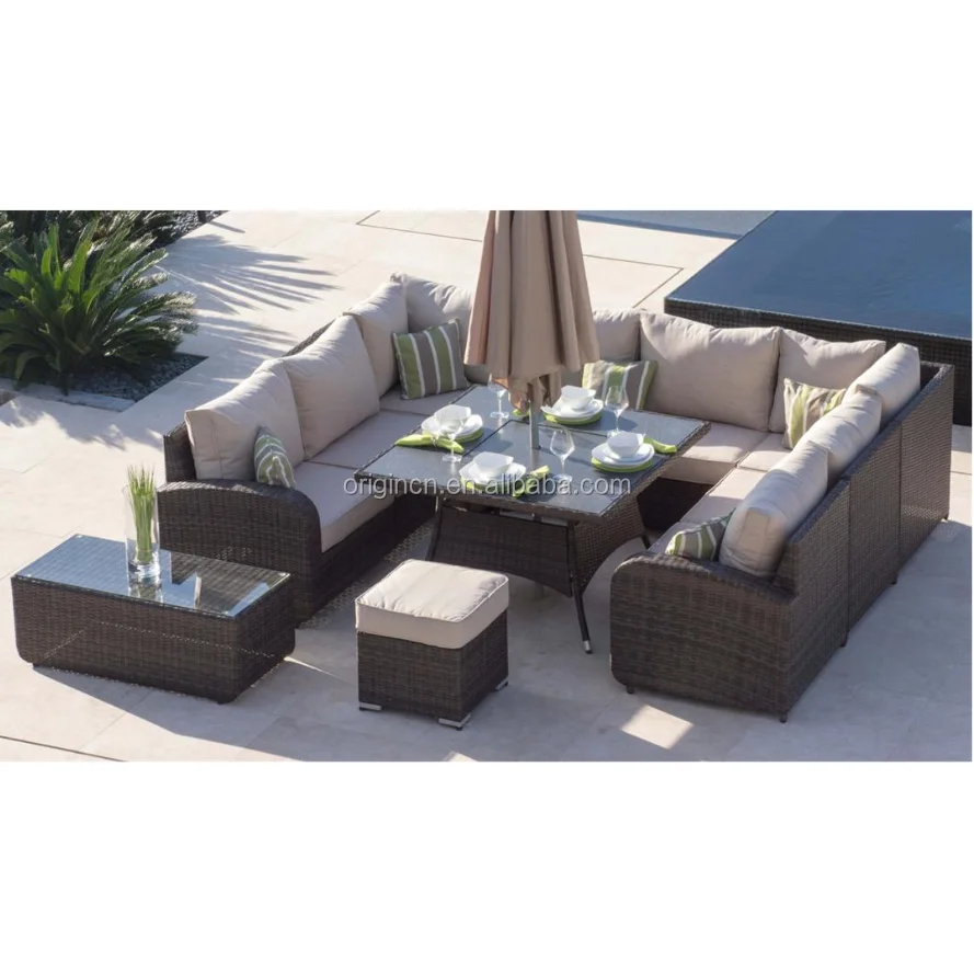 8 Seater U Shape Home Outdoor Dining And Chatting Sofa Set Wicker