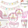 2019 New Minimalist Cartoon Paper Cup, Paper Plate, Pink Unicorn Birthday Party Set