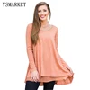 Fashion Swingy Layered Long Sleeve Tunic Top Women Long Sleeve Crewneck Lace Trim Pullover Tee Tops E250456
