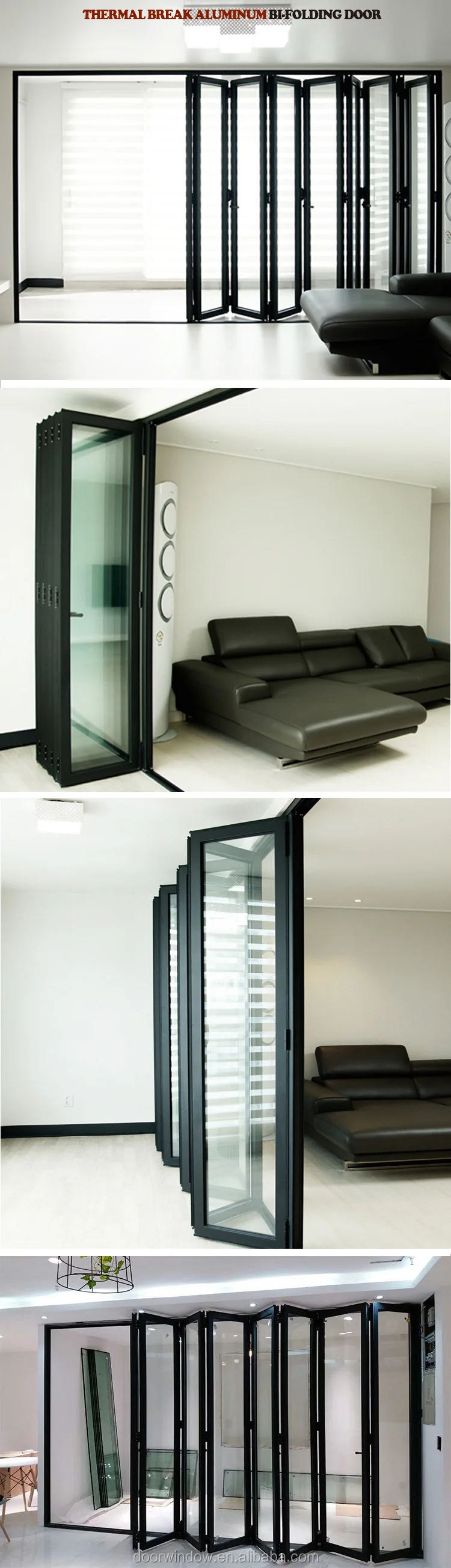 Modern black thermal break aluminum exterior glass folding door bi fold doors