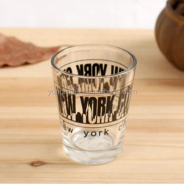 2018 Wholesale high-end transparent 60ml souvenirs Tequila shot glass, printing pattern shot glass, Small liquor cup