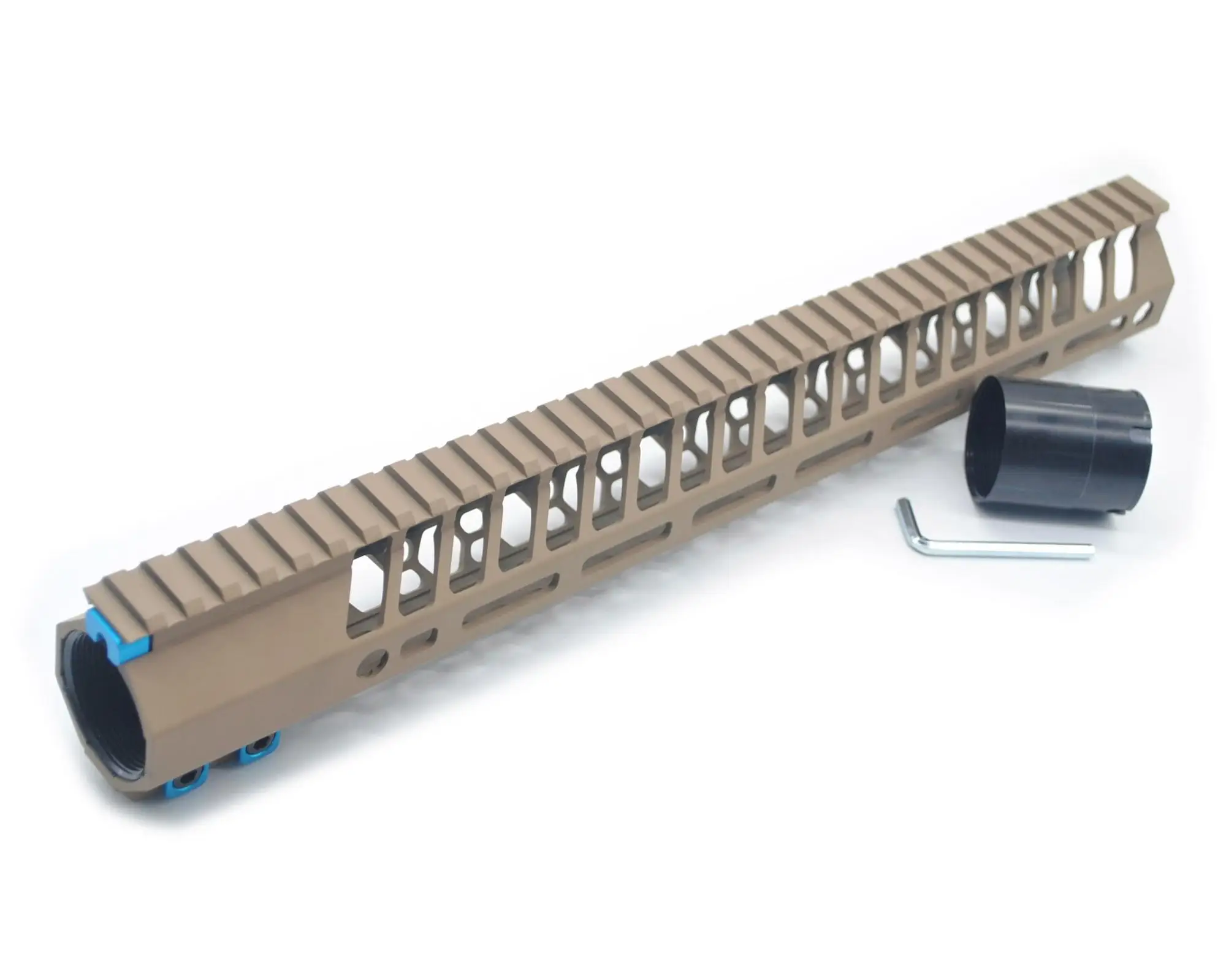 
15 inches .308 7.62 Ultra Light Slim Clamp Style TAN / Flat Dark Earth High Profile MLOK M-LOK Free Float Handguard Rail System 